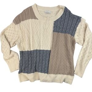 Cottagecore Patchwork Knit‎ Sweater Colorblock Cable Detail M/L